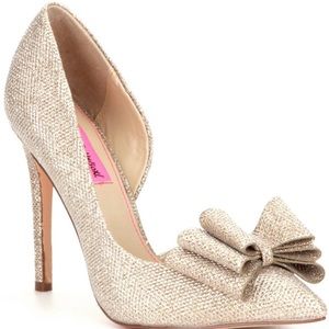 Betsey Johnson Prince Dorsay Bow Toe Pumps, Gold